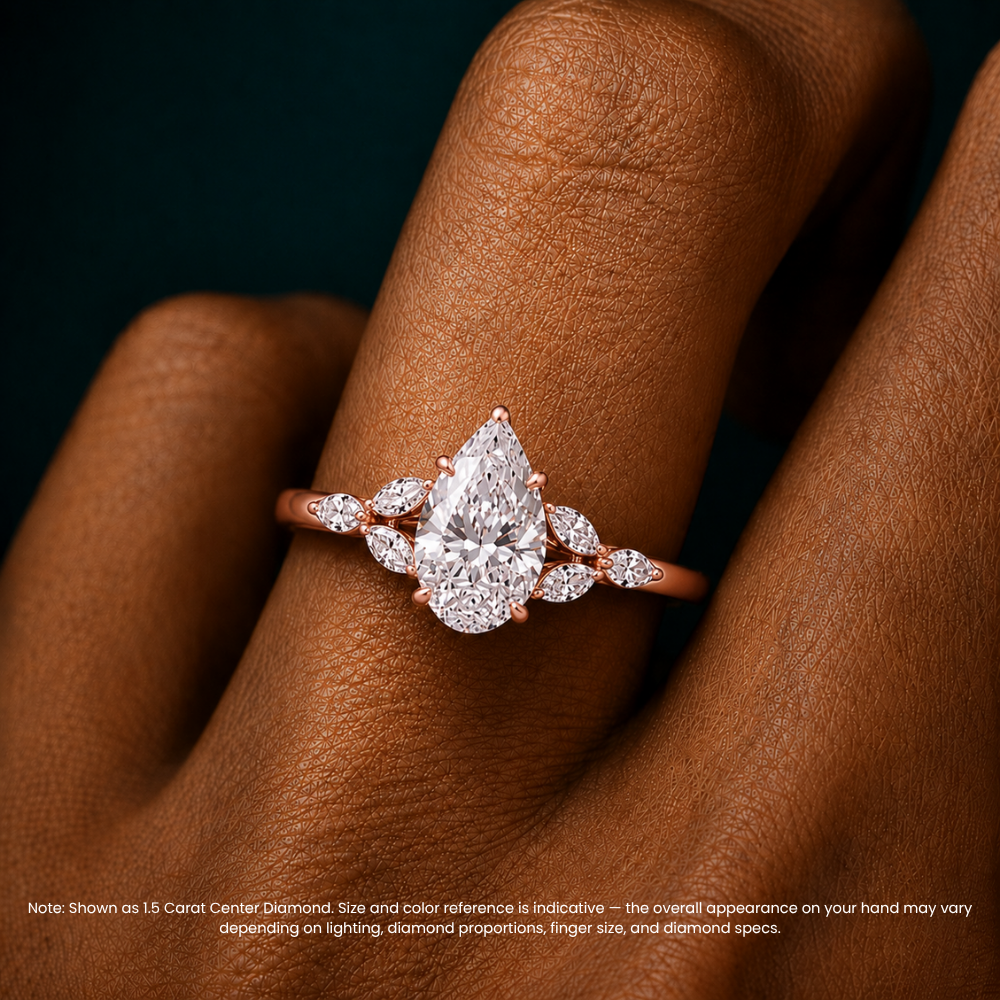 Lima Accents (Marquise Sides) Pear Lab Grown Diamond Engagement Ring in 18K Gold