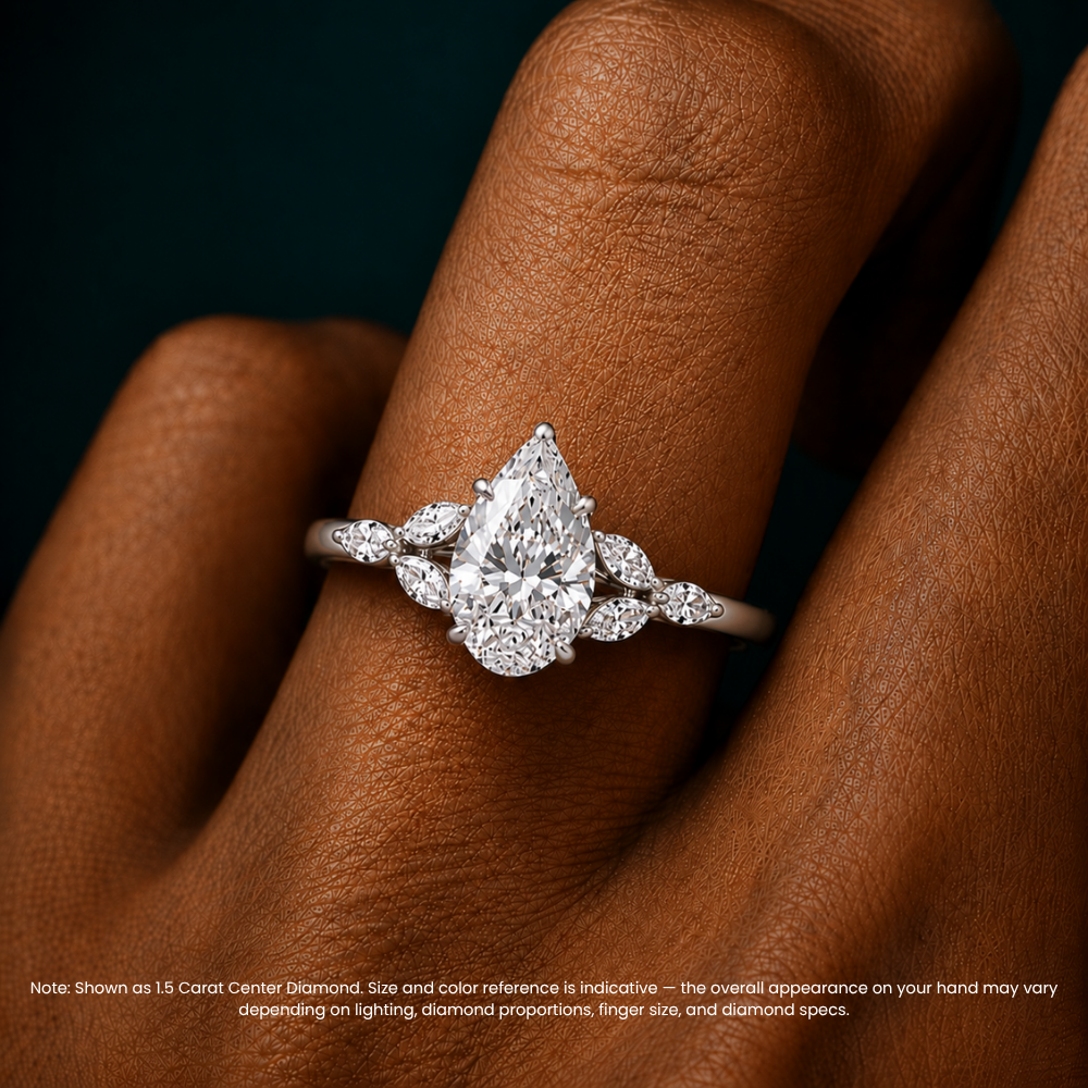 Lima Accents (Marquise Sides) Pear Lab Grown Diamond Engagement Ring in 18K Gold
