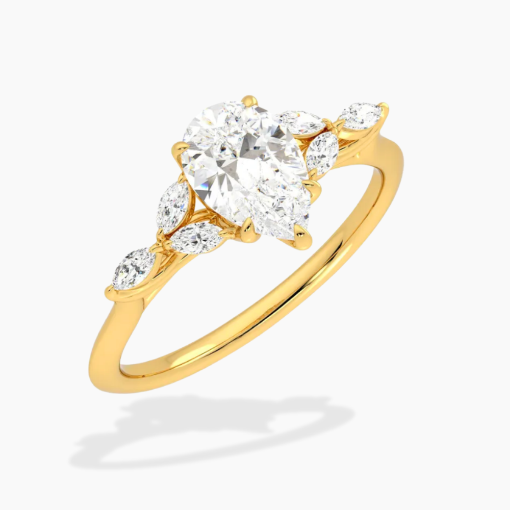 Lima Accents (Marquise Sides) Pear Lab Grown Diamond Engagement Ring in 18K Gold