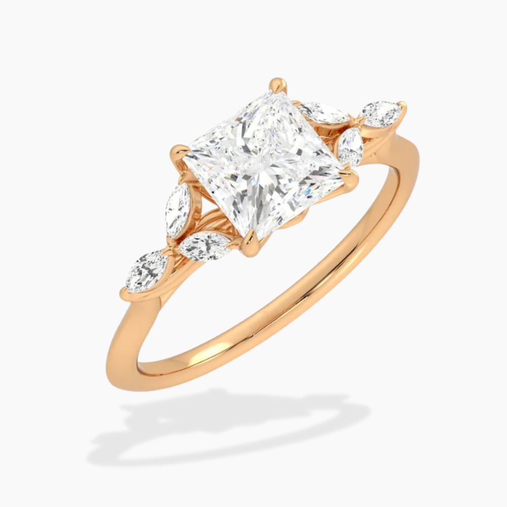Lima Accents (Marquise Sides) Princess Lab Grown Diamond Engagement Ring in 18K Gold