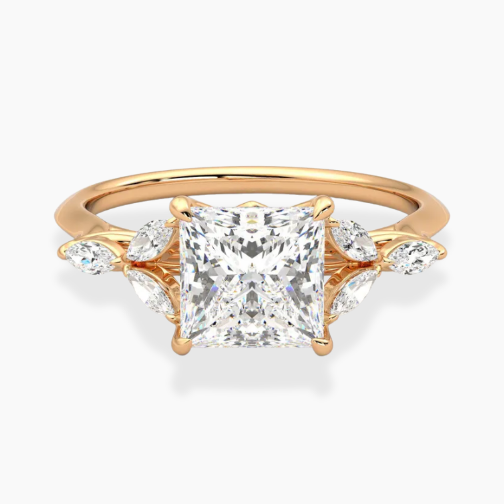 Lima Accents (Marquise Sides) Princess Lab Grown Diamond Engagement Ring in 18K Gold