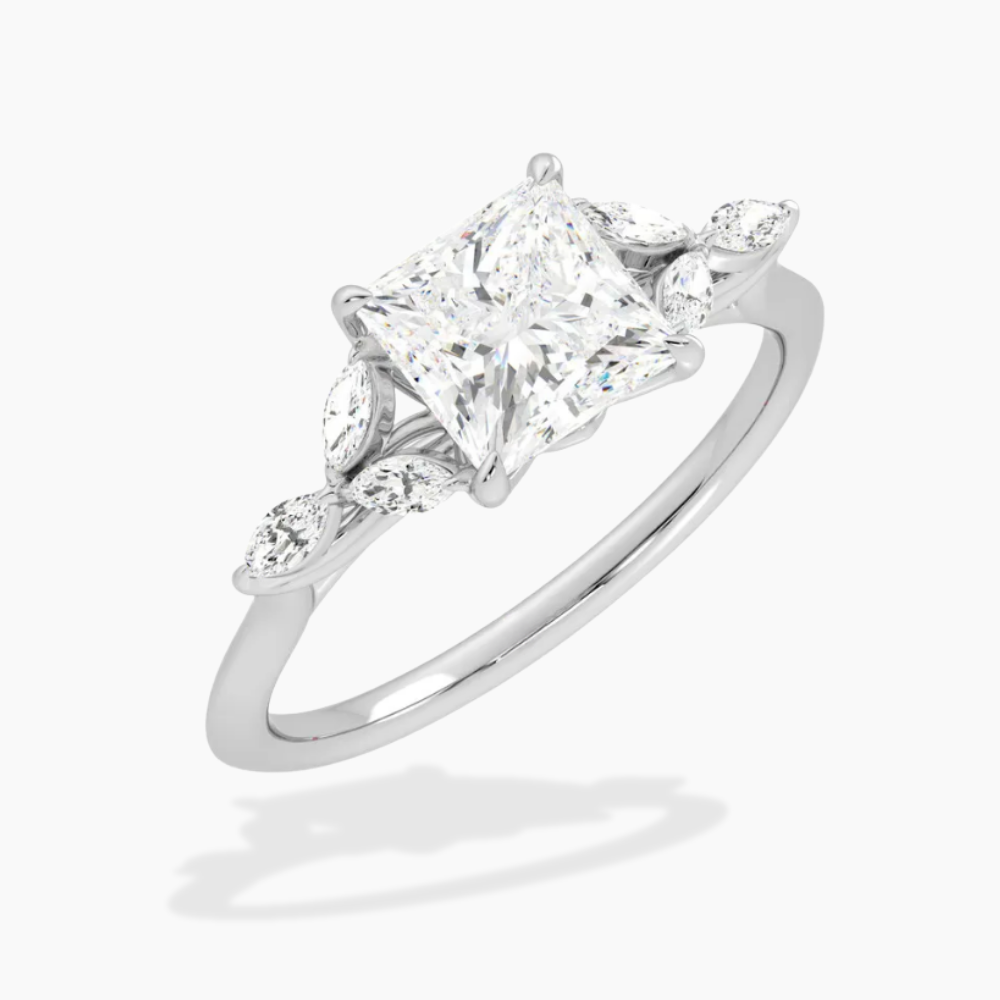 Lima Accents (Marquise Sides) Princess Lab Grown Diamond Engagement Ring in 18K Gold