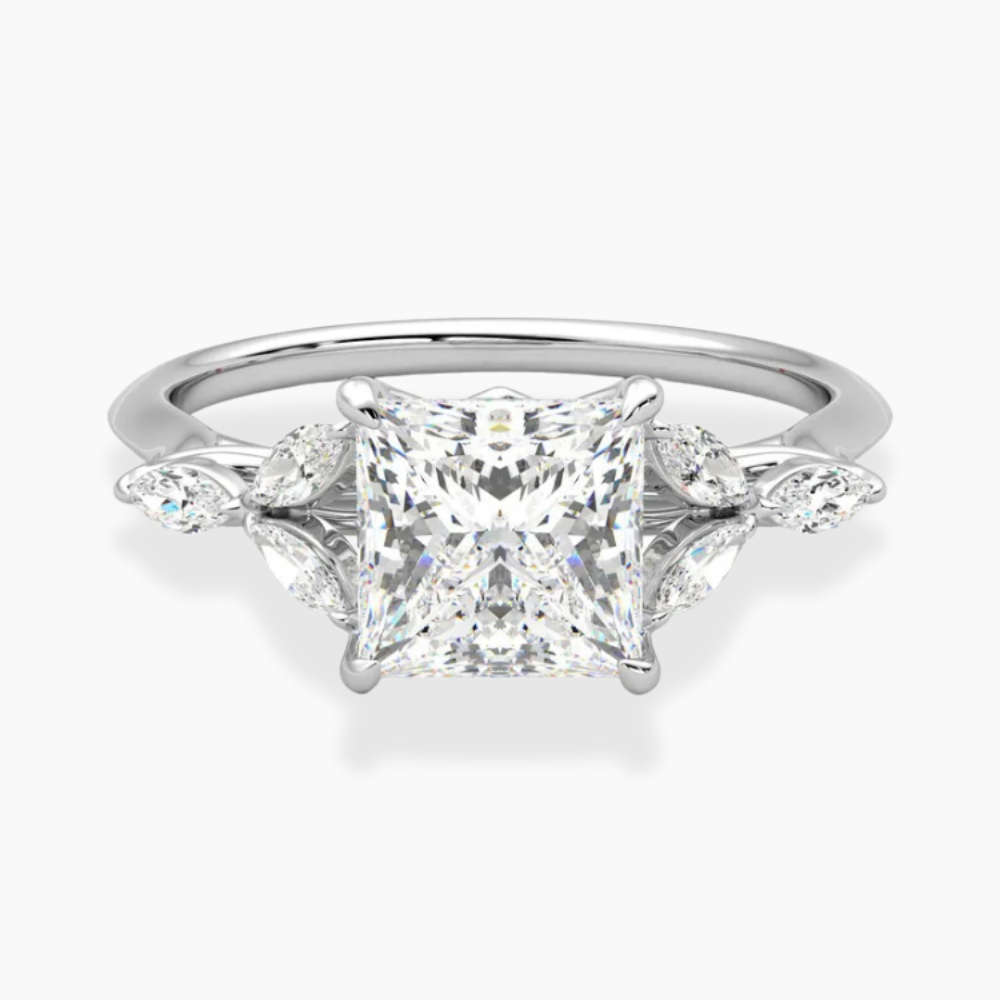 Lima Accents (Marquise Sides) Princess Lab Grown Diamond Engagement Ring in 18K Gold