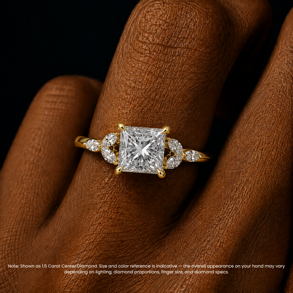 Lima Accents (Marquise Sides) Princess Lab Grown Diamond Engagement Ring in 18K Gold