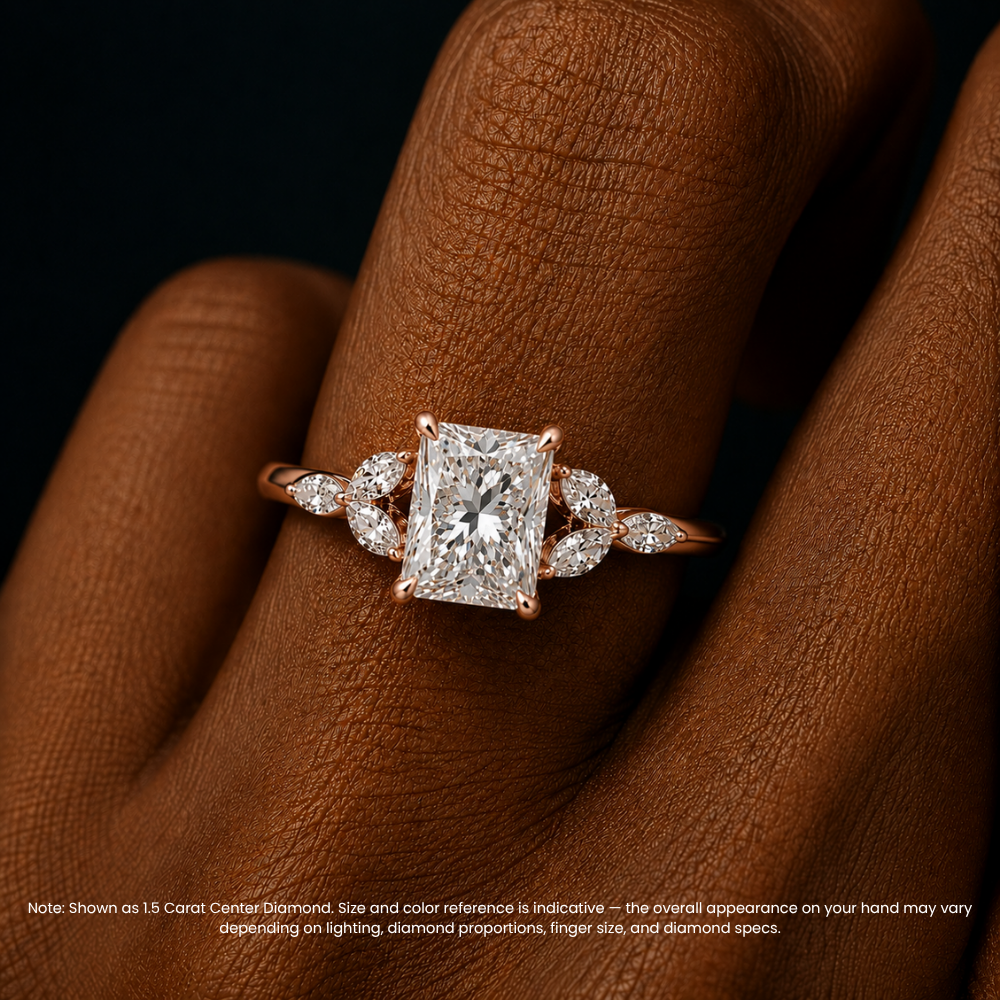 Lima Accents (Marquise Sides) Radiant Lab Grown Diamond Engagement Ring in 18K Gold