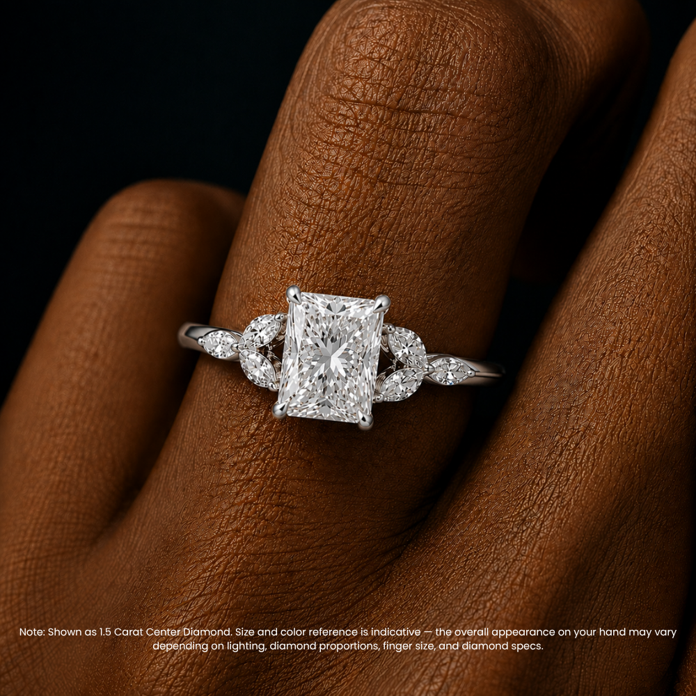 Lima Accents (Marquise Sides) Radiant Lab Grown Diamond Engagement Ring in 18K Gold