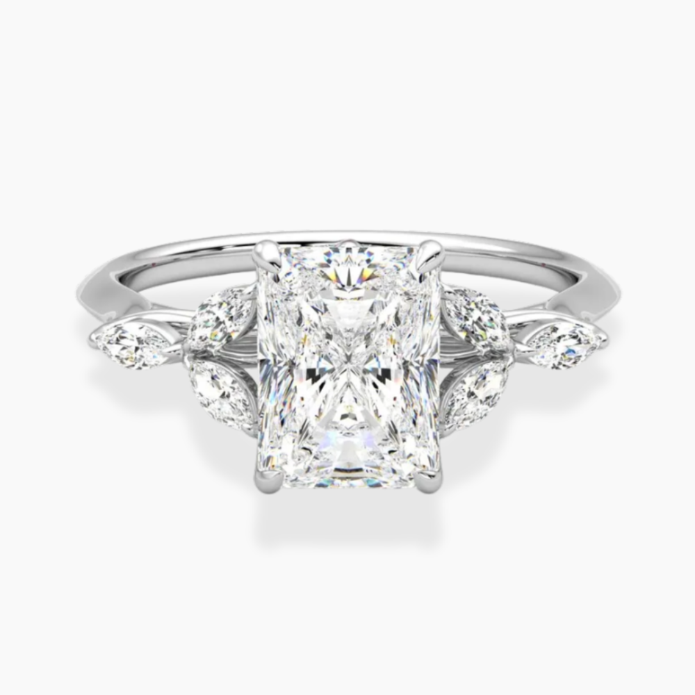 Lima Accents (Marquise Sides) Radiant Lab Grown Diamond Engagement Ring in 18K Gold