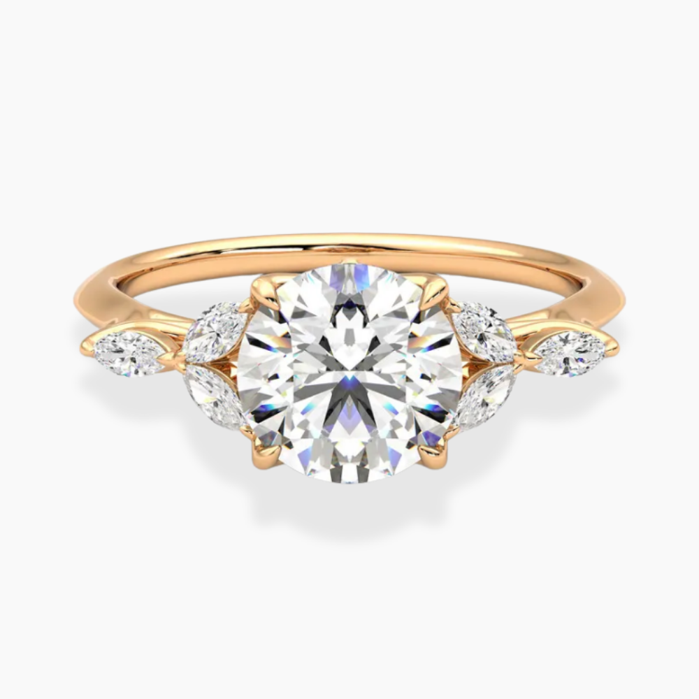 Lima Accents (Marquise Sides) Round Lab Grown Diamond Engagement Ring in 18K Gold