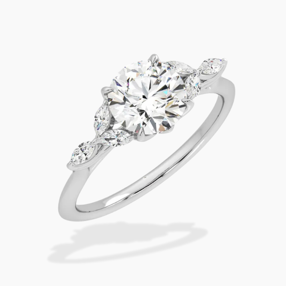 Lima Accents (Marquise Sides) Round Lab Grown Diamond Engagement Ring in 18K Gold