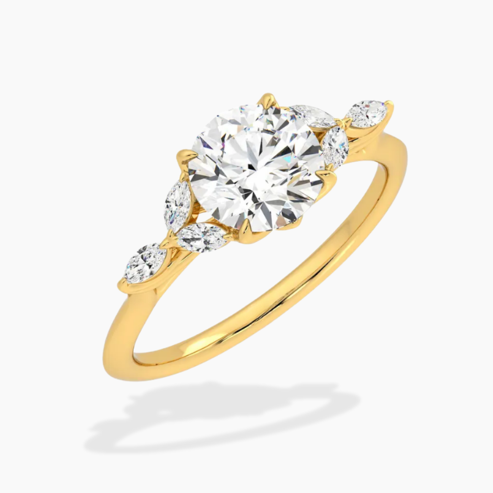 Lima Accents (Marquise Sides) Round Lab Grown Diamond Engagement Ring in 18K Gold