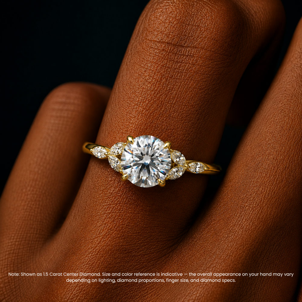 Lima Accents (Marquise Sides) Round Lab Grown Diamond Engagement Ring in 18K Gold