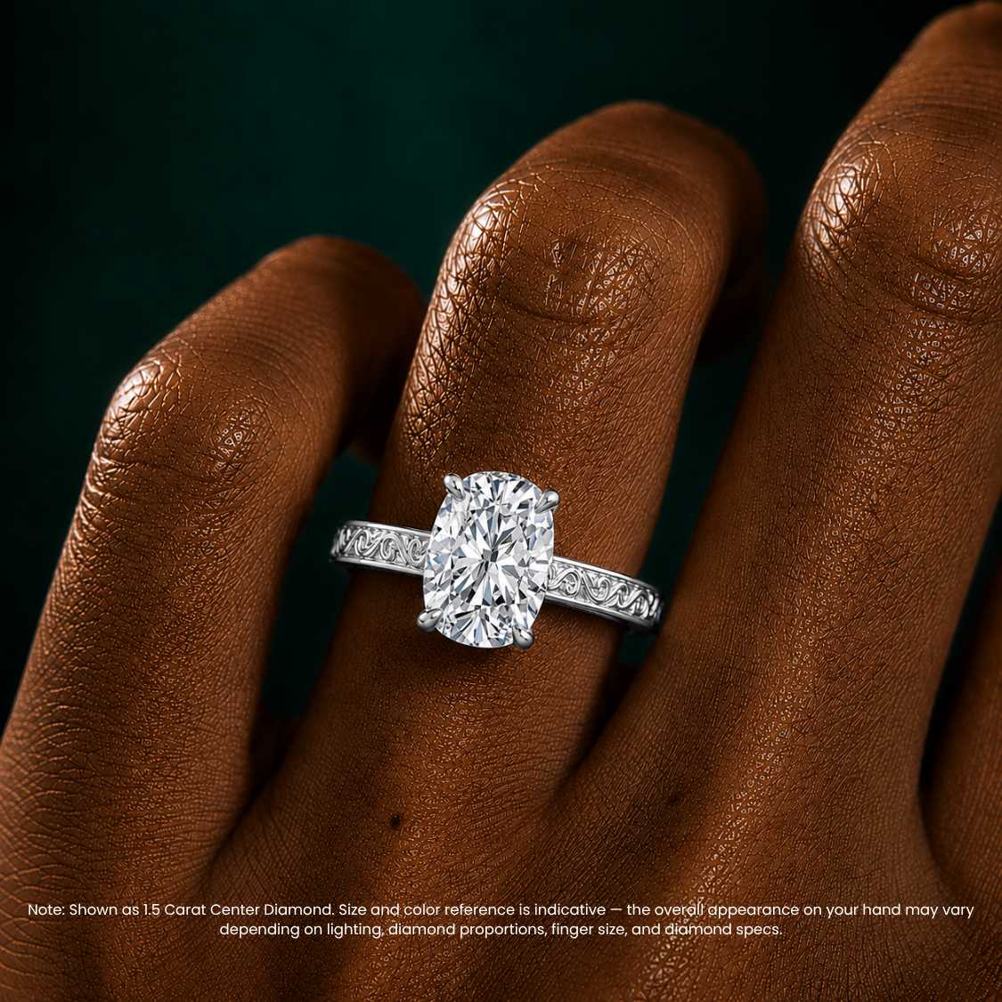 Melodica Engraved Cathedral Shank Hidden Halo Cushion Lab Grown Diamond Engagement Ring 18K Gold
