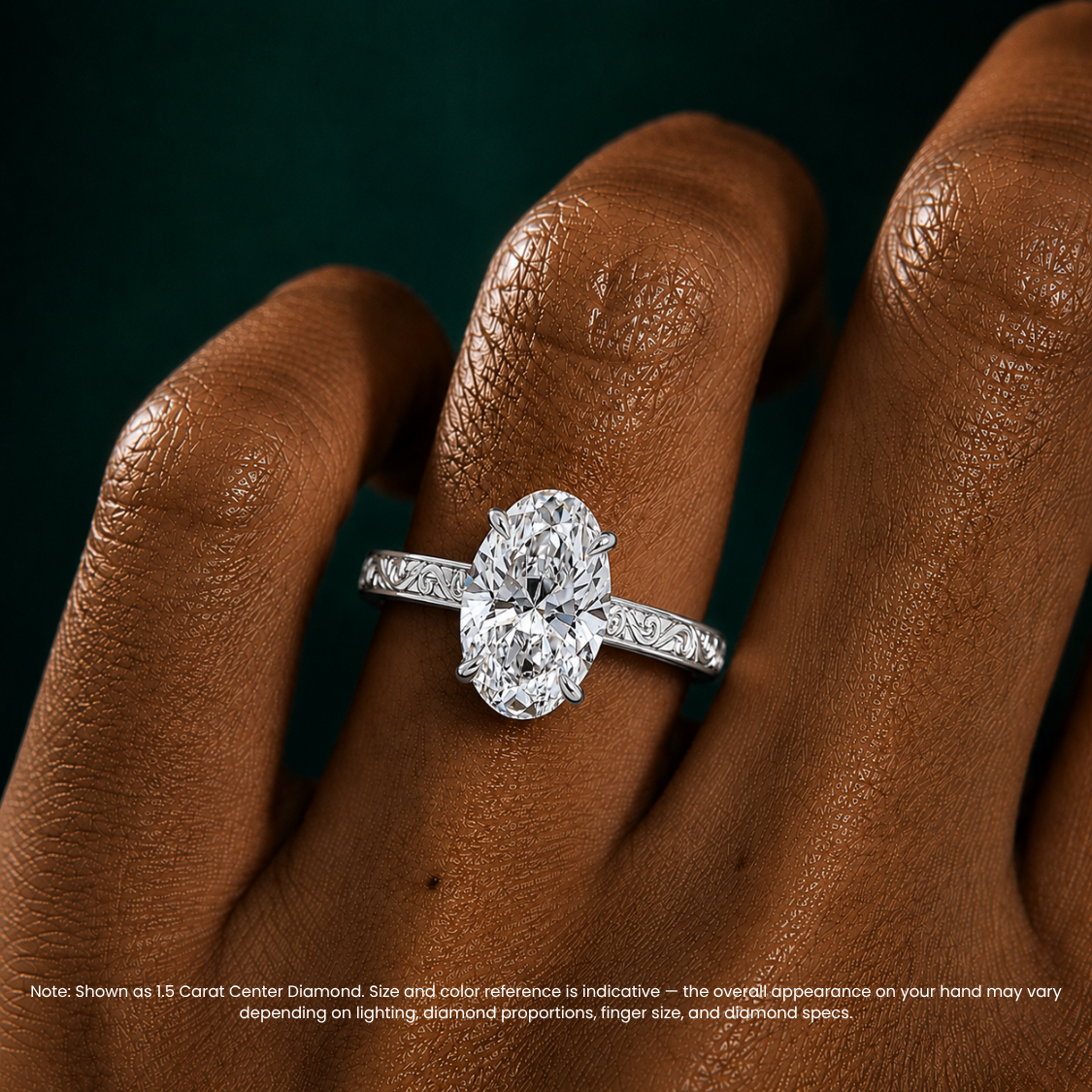 Melodica Engraved Cathedral Shank Hidden Halo Oval Lab Grown Diamond Engagement Ring 18K Gold