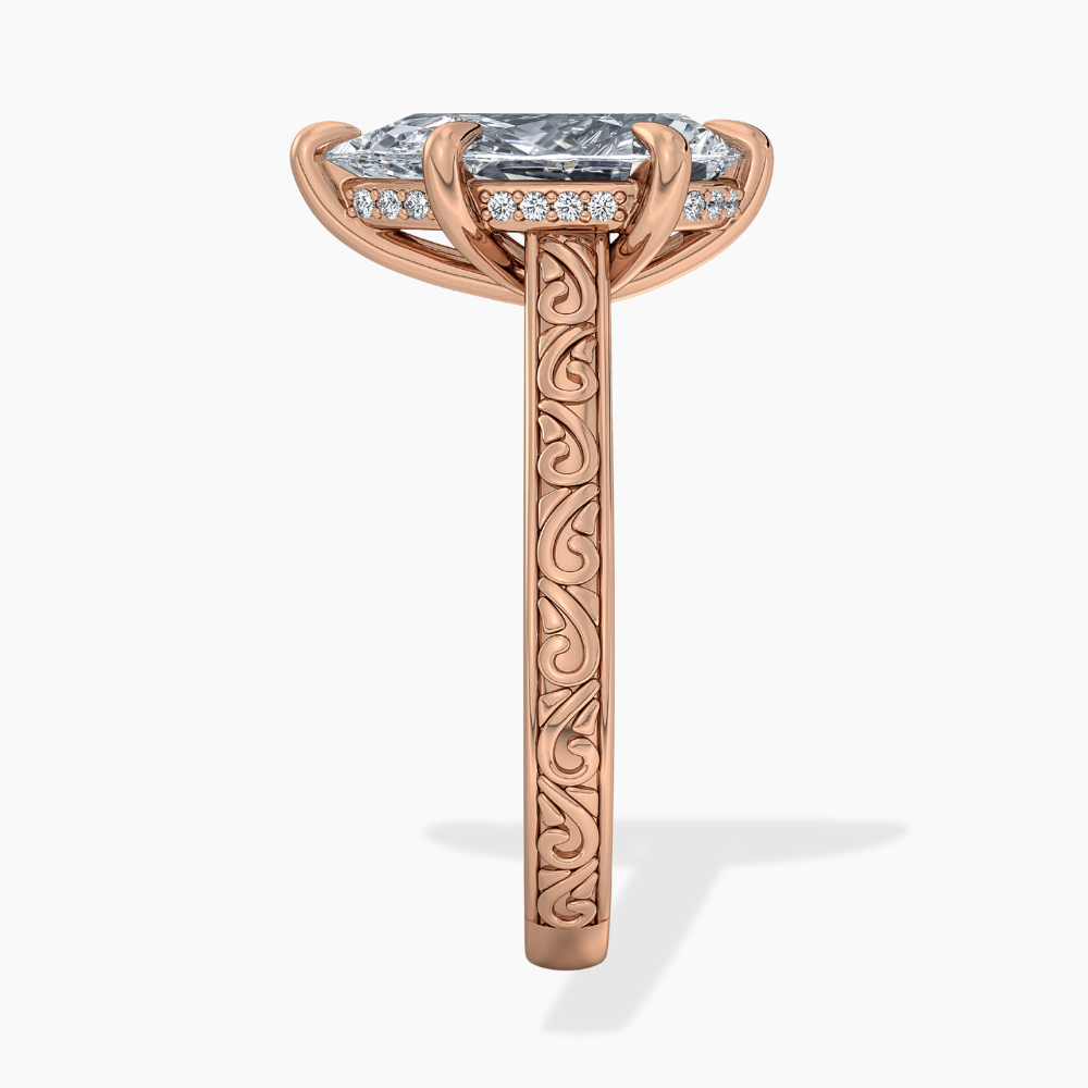 Melodica Engraved Cathedral Shank Hidden Halo Pear Lab Grown Diamond Engagement Ring 18K Gold