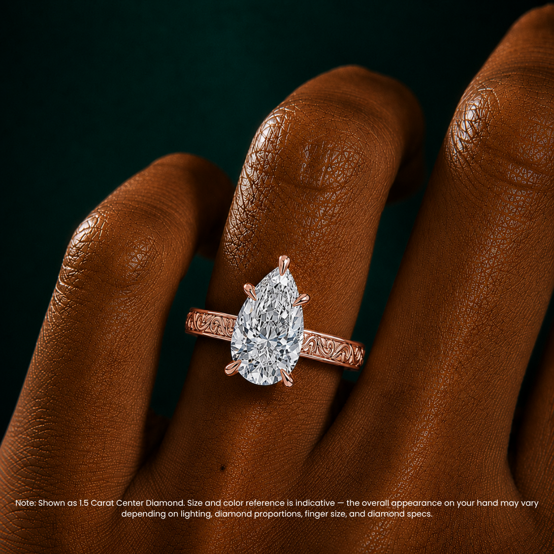 Melodica Engraved Cathedral Shank Hidden Halo Pear Lab Grown Diamond Engagement Ring 18K Gold