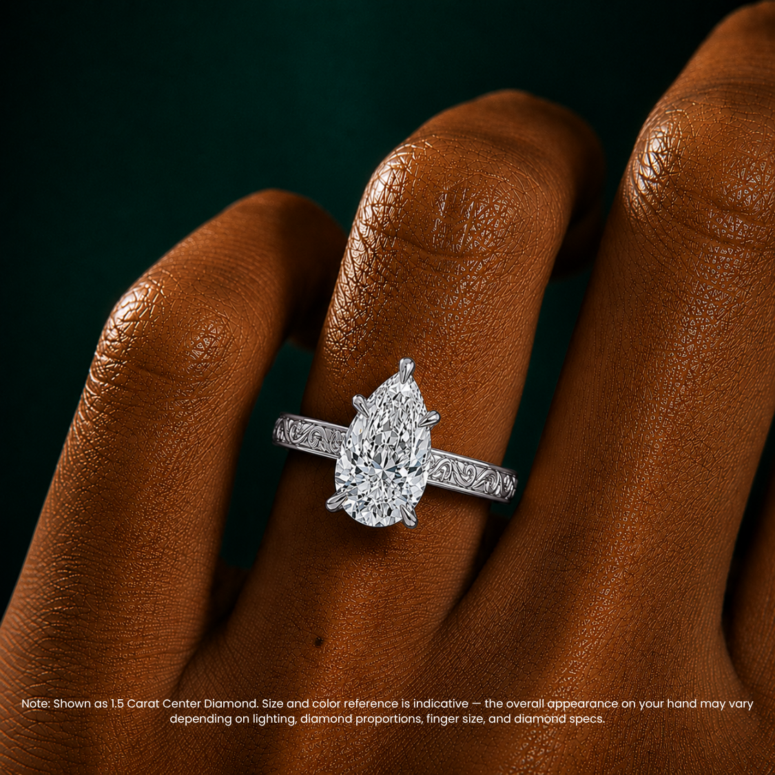 Melodica Engraved Cathedral Shank Hidden Halo Pear Lab Grown Diamond Engagement Ring 18K Gold