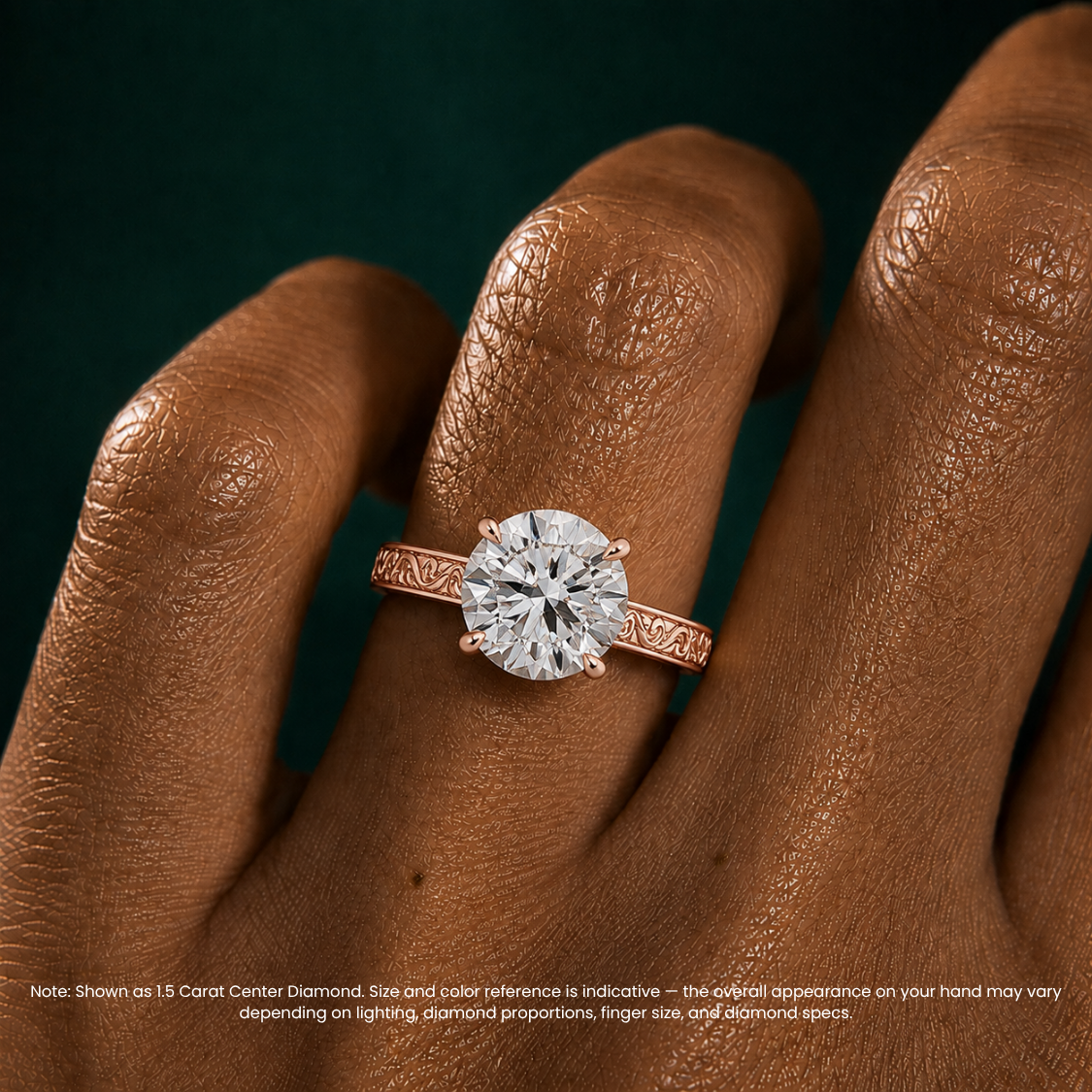 Melodica Engraved Cathedral Shank Hidden Halo Round  Lab Grown Diamond Engagement Ring 18K Gold