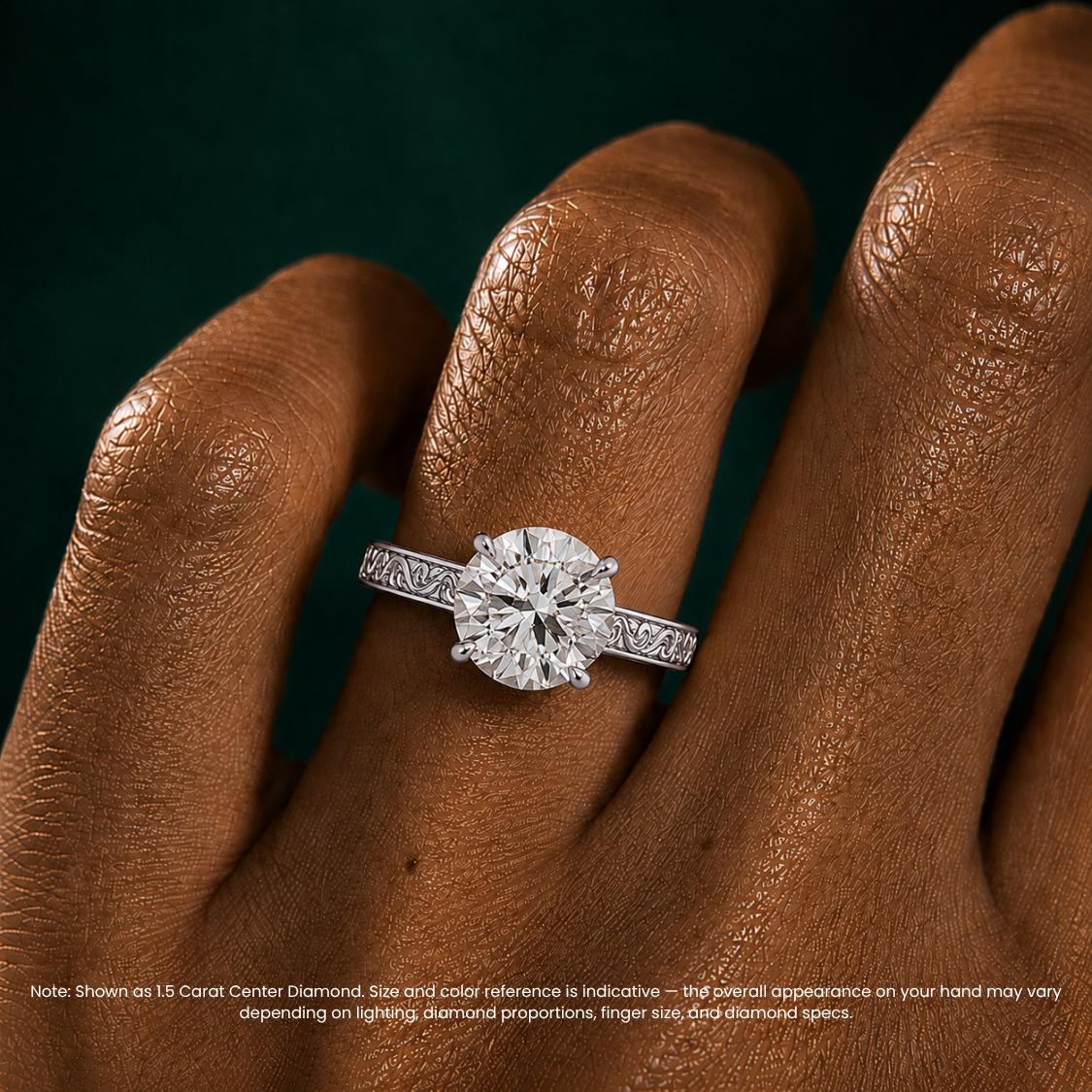 Melodica Engraved Cathedral Shank Hidden Halo Round  Lab Grown Diamond Engagement Ring 18K Gold