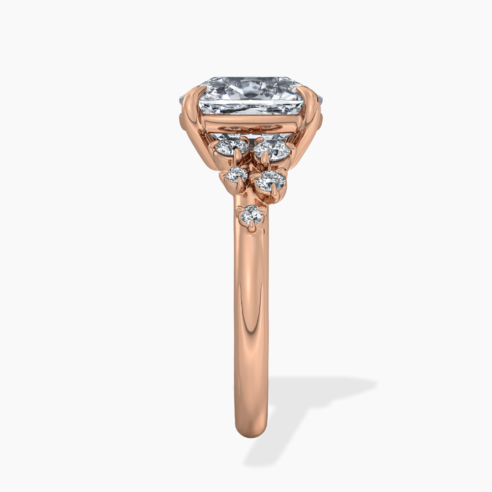 Mia Accents (Round Sides) Cushion Lab Grown Diamond Engagement Ring in 18K Gold
