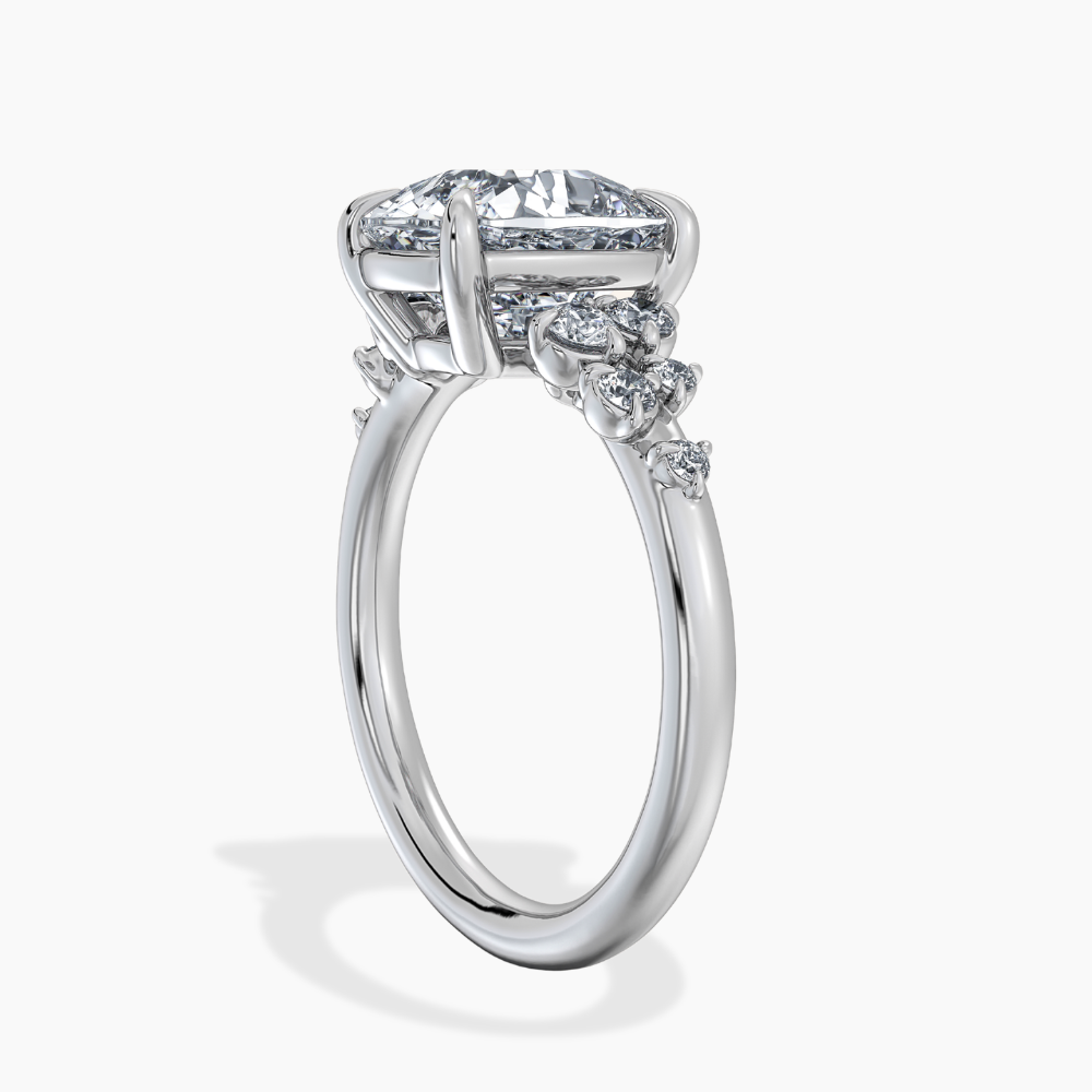 Mia Accents (Round Sides) Cushion Lab Grown Diamond Engagement Ring in 18K Gold