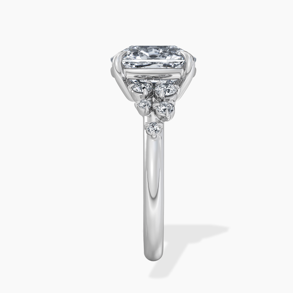 Mia Accents (Round Sides) Cushion Lab Grown Diamond Engagement Ring in 18K Gold