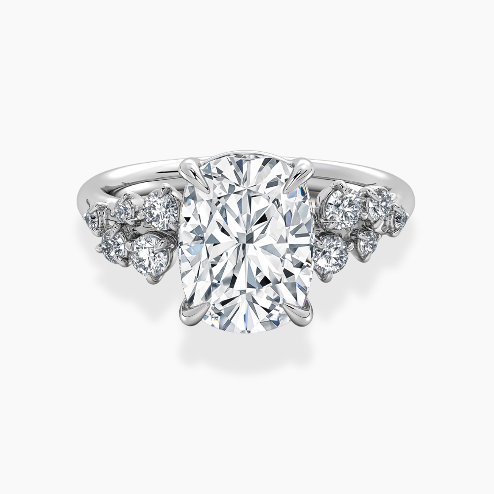 Mia Accents (Round Sides) Cushion Lab Grown Diamond Engagement Ring in 18K Gold