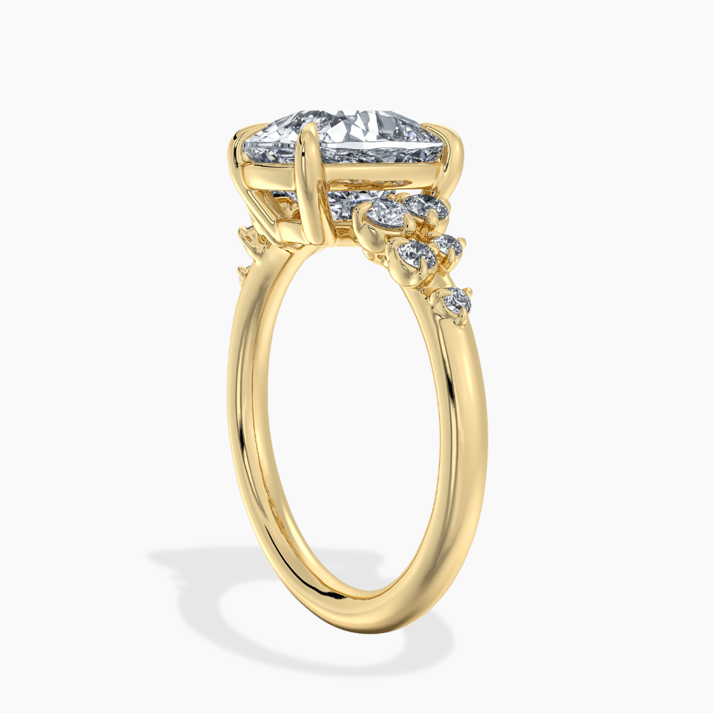 Mia Accents (Round Sides) Cushion Lab Grown Diamond Engagement Ring in 18K Gold