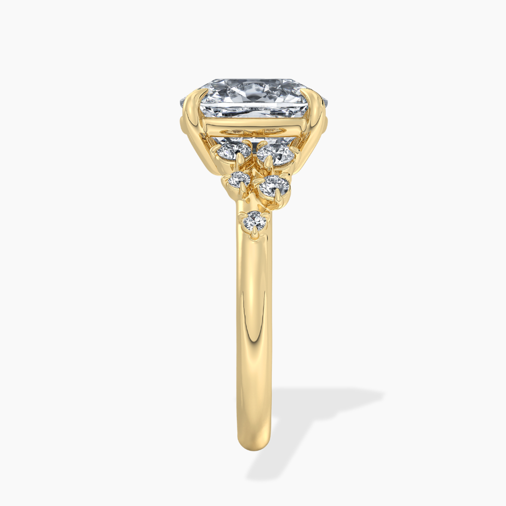 Mia Accents (Round Sides) Cushion Lab Grown Diamond Engagement Ring in 18K Gold