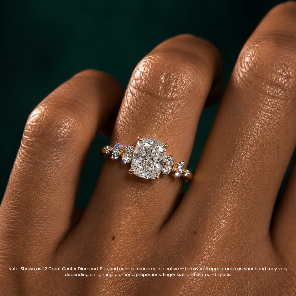 Mia Accents (Round Sides) Cushion Lab Grown Diamond Engagement Ring in 18K Gold