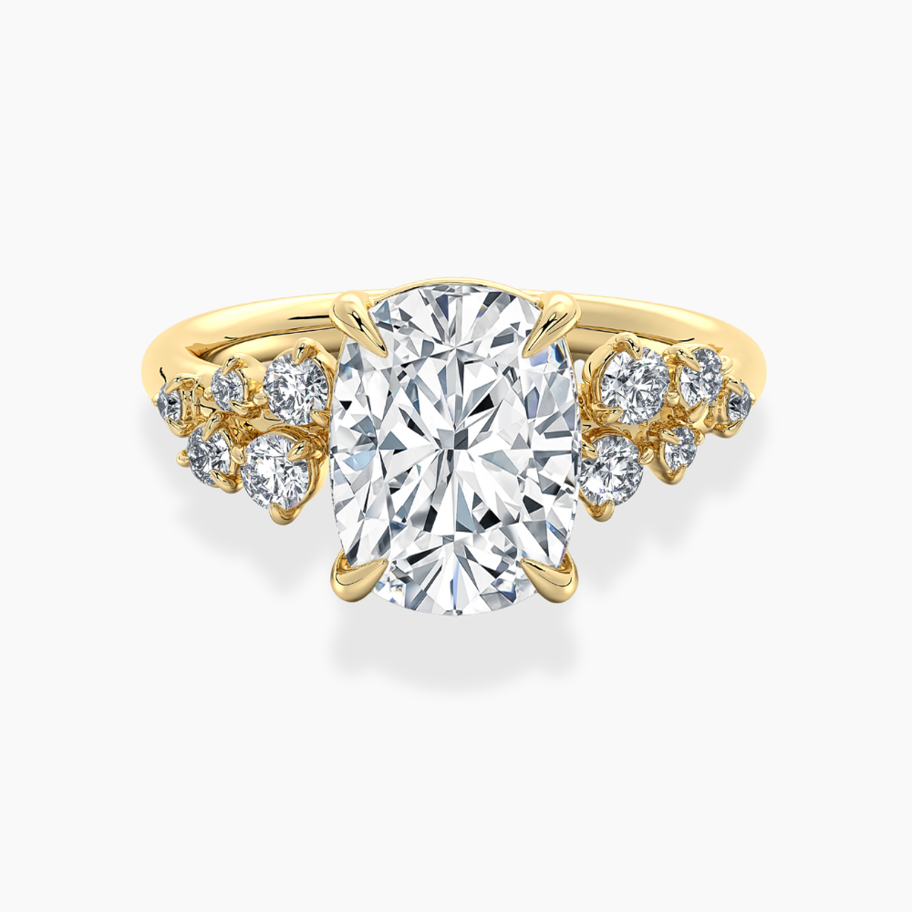 Mia Accents (Round Sides) Cushion Lab Grown Diamond Engagement Ring in 18K Gold