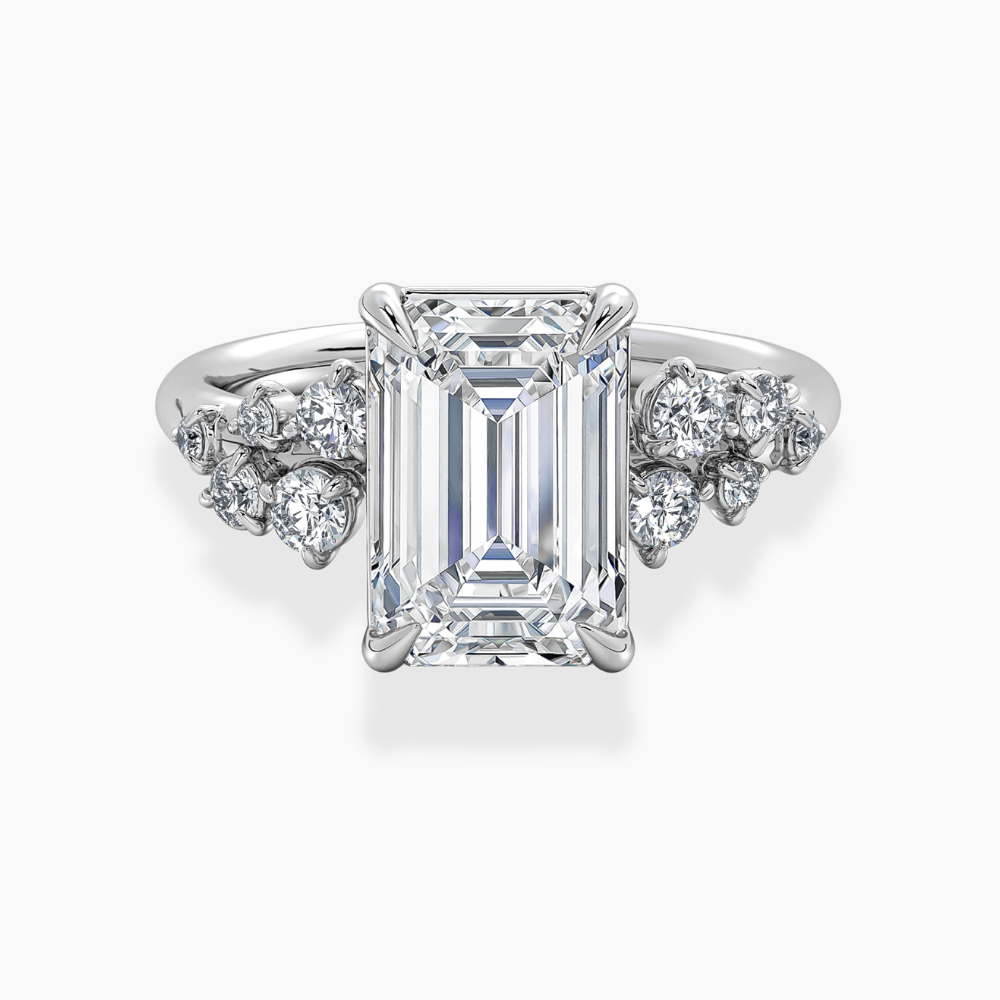 Mia Accents (Round Sides) Emerald Lab Grown Diamond Engagement Ring in 18K Gold