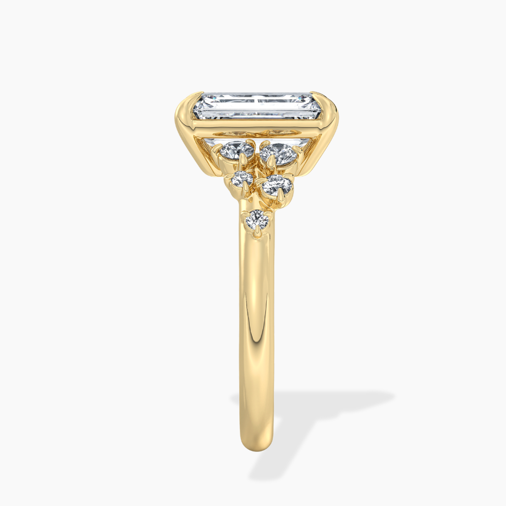 Mia Accents (Round Sides) Emerald Lab Grown Diamond Engagement Ring in 18K Gold