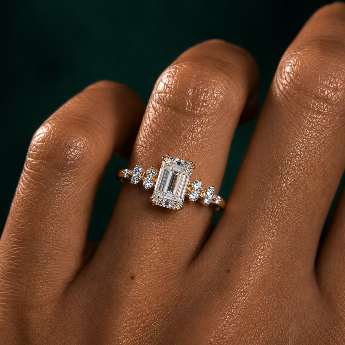 Mia Accents (Round Sides) Emerald Lab Grown Diamond Engagement Ring in 18K Gold