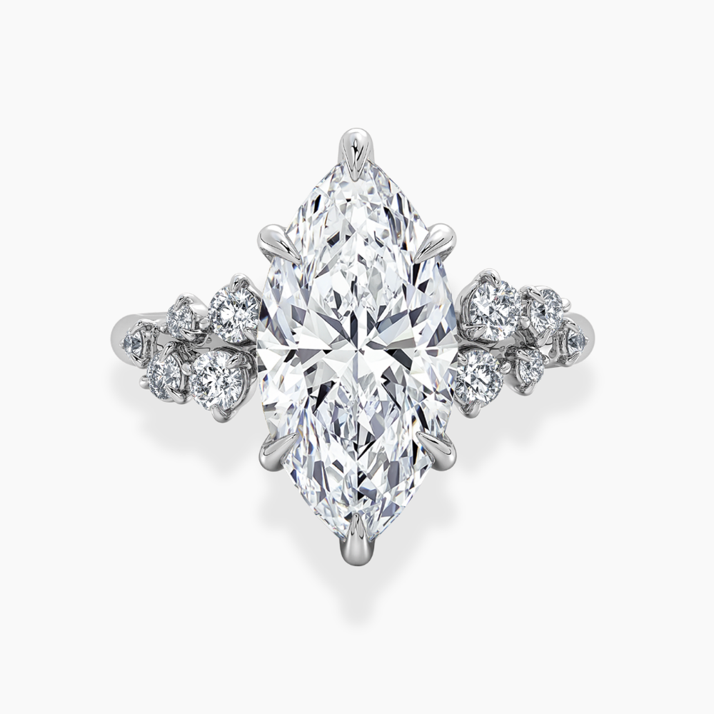 Mia Accents (Round Sides) Marquise Lab Grown Diamond Engagement Ring in 18K Gold