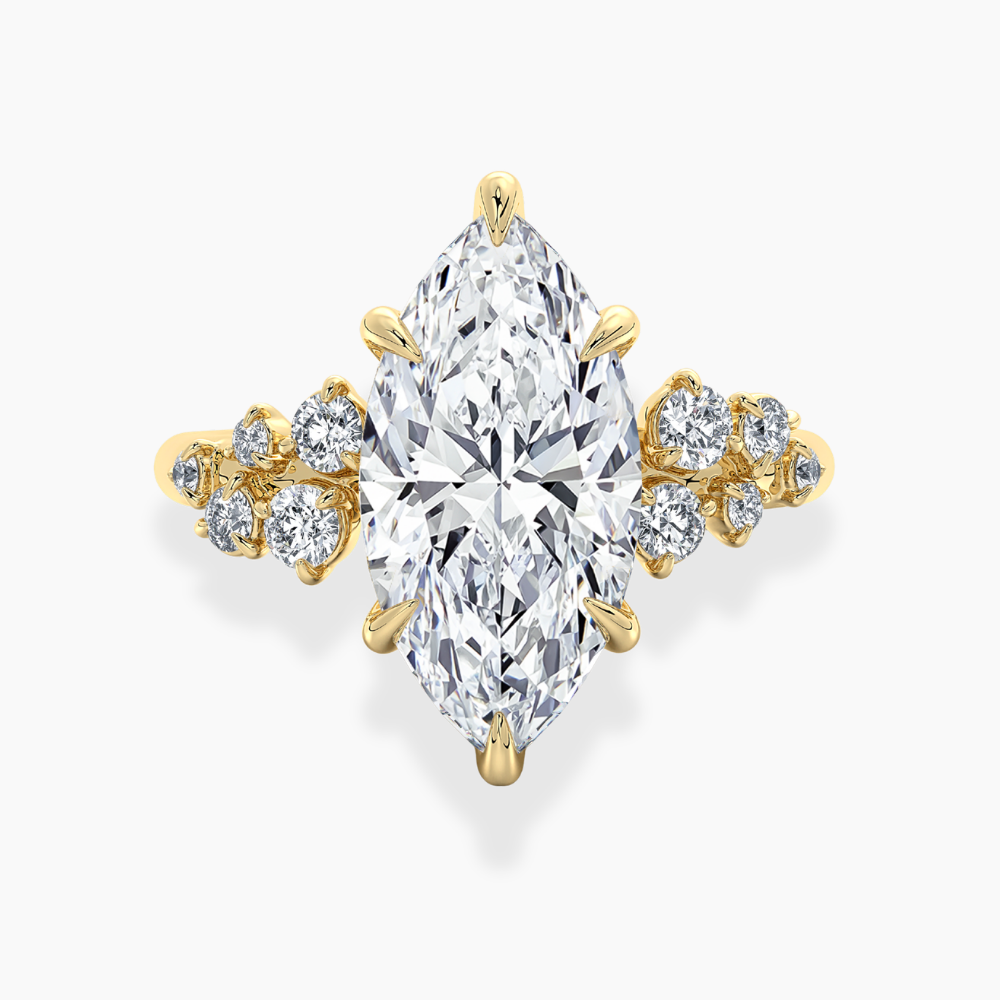 Mia Accents (Round Sides) Marquise Lab Grown Diamond Engagement Ring in 18K Gold