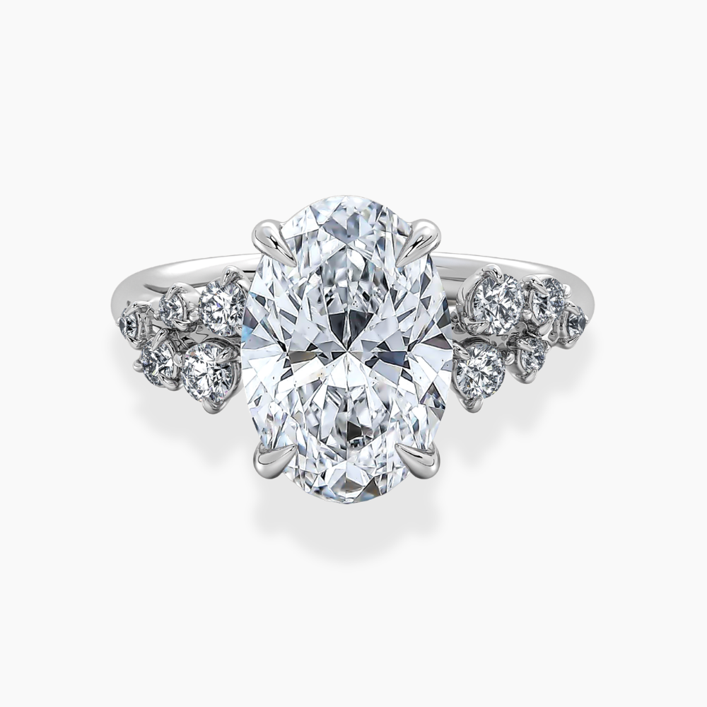 Mia Accents (Round Sides) Oval Lab Grown Diamond Engagement Ring in 18K Gold