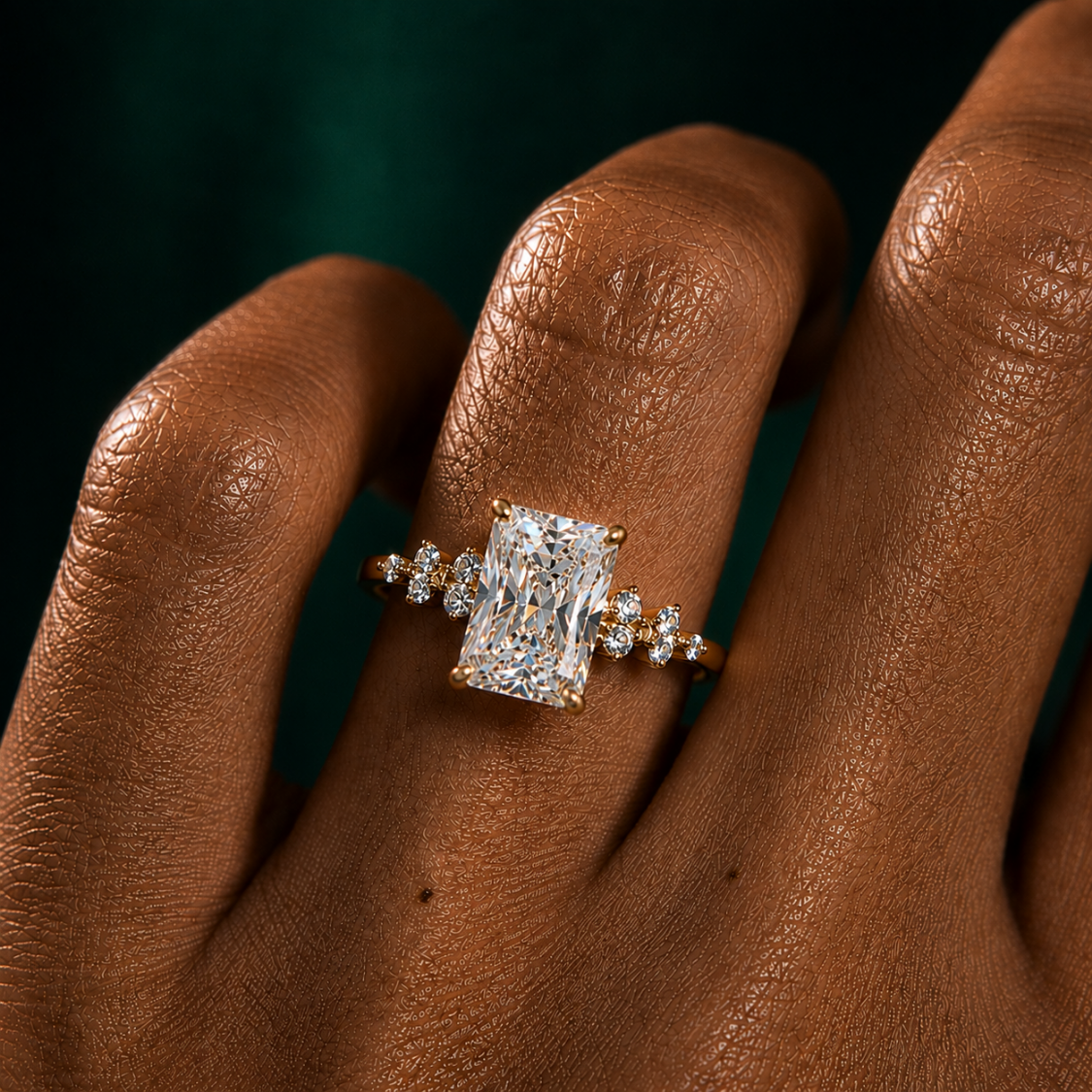 Mia Accents (Round Sides) Radiant Lab Grown Diamond Engagement Ring in 18K Gold