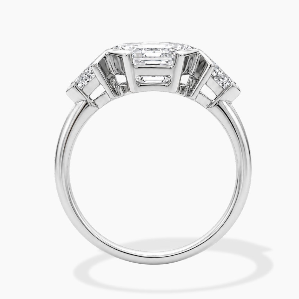 Miranda Half-Bezel Trilogy ( Kite Side Diamonds) Hexagon Lab Grown Diamond Engagement Ring in 18K Gold