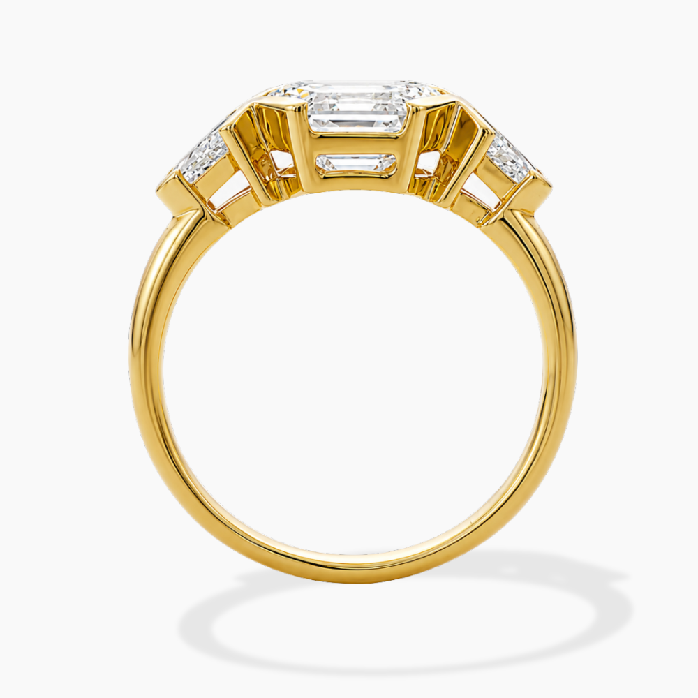 Miranda Half-Bezel Trilogy ( Kite Side Diamonds) Hexagon Lab Grown Diamond Engagement Ring in 18K Gold