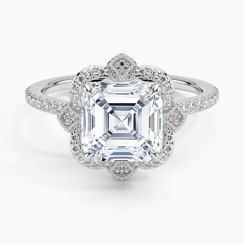 Nelly Vintage Accents (Round Side Stones) Lab Diamond Ring in 18K Gold - Asscher