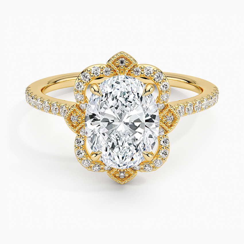 Nelly Vintage Accents (Round Side Stones) Lab Diamond Ring in 18K Gold - Oval