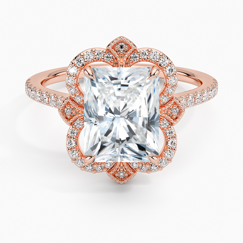 Nelly Vintage Accents (Round Side Stones) Lab Diamond Ring in 18K Gold - Radiant