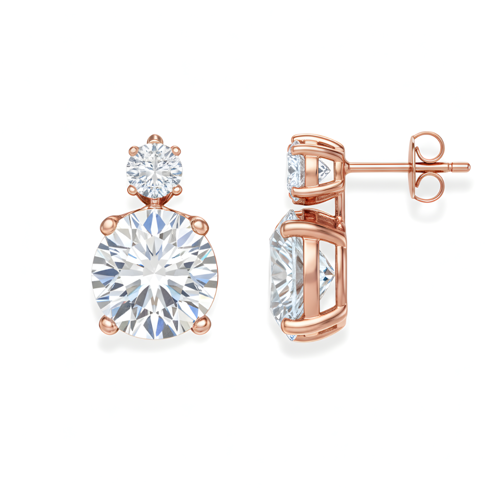 Anna Double Round Drop Lab Diamond Earrings ( 3.25 ct * 2 ) 18K Gold