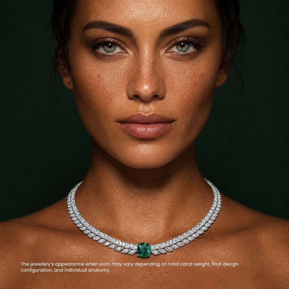 Florence High Jewellery Lab Diamond (23 Carat) and Emerald Necklace (16 in.) 18K White Gold