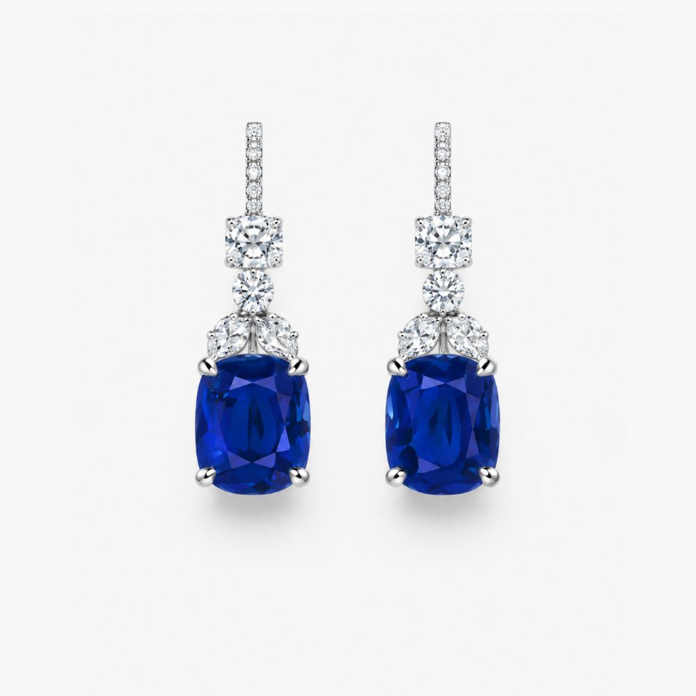 41 Carat Set Evetty High Jewellery Lab Diamond (41 Carat) and Sapphire Necklace (16 in.) and Earrings in 18K White Gold