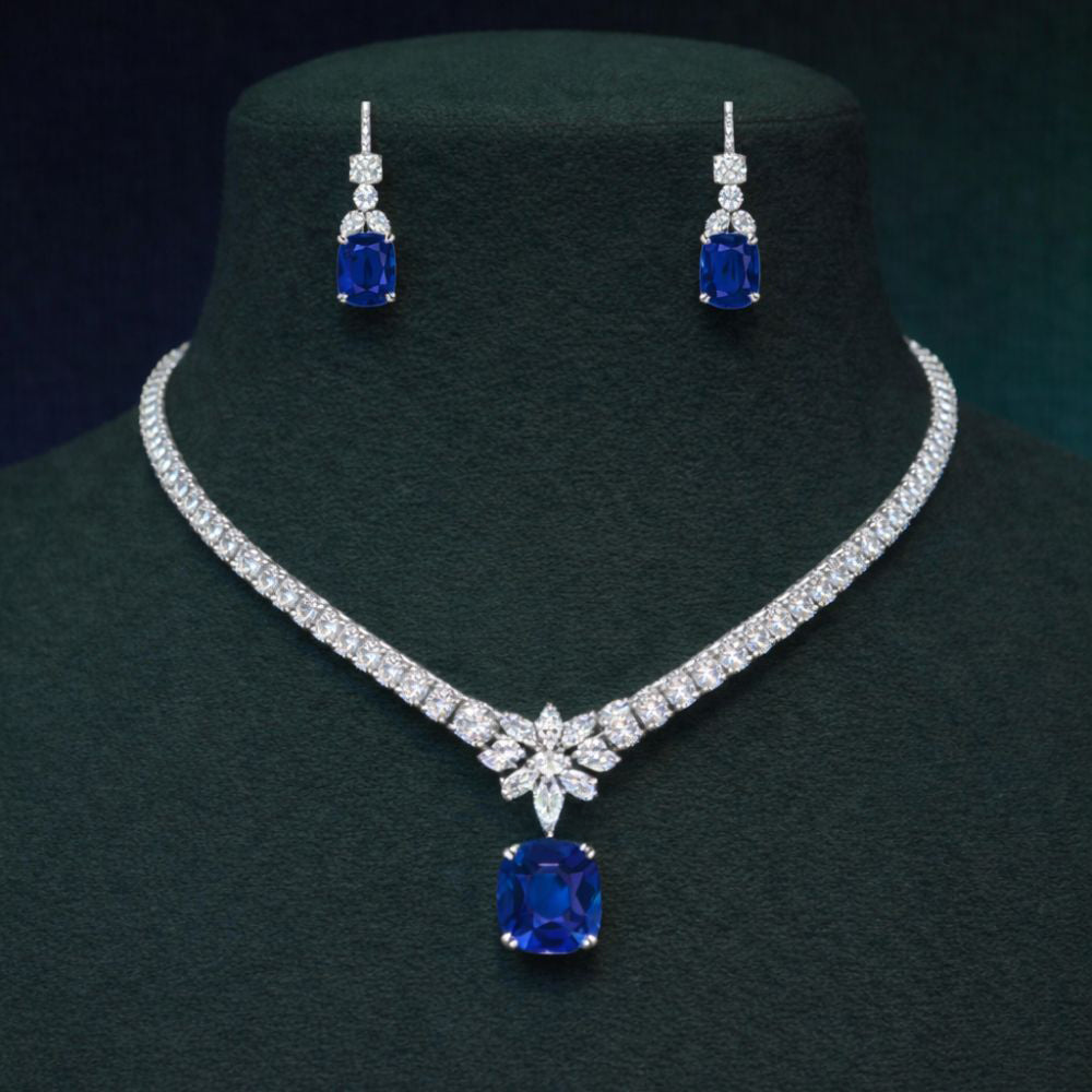41 Carat Set Evetty High Jewellery Lab Diamond (41 Carat) and Sapphire Necklace (16 in.) and Earrings in 18K White Gold