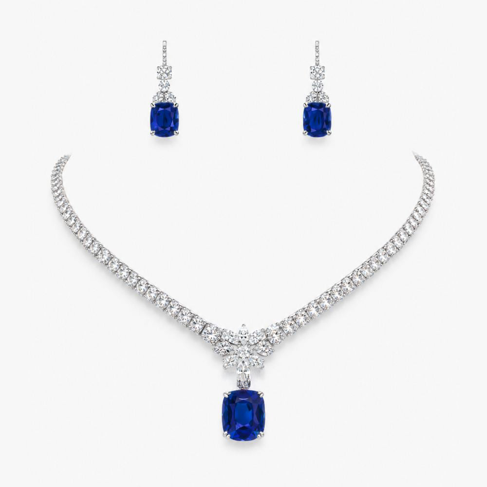 41 Carat Set Evetty High Jewellery Lab Diamond (41 Carat) and Sapphire Necklace (16 in.) and Earrings in 18K White Gold