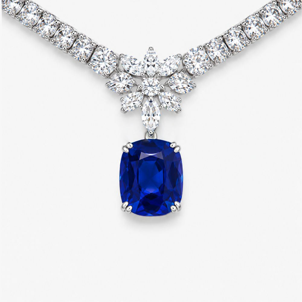 41 Carat Set Evetty High Jewellery Lab Diamond (41 Carat) and Sapphire Necklace (16 in.) and Earrings in 18K White Gold
