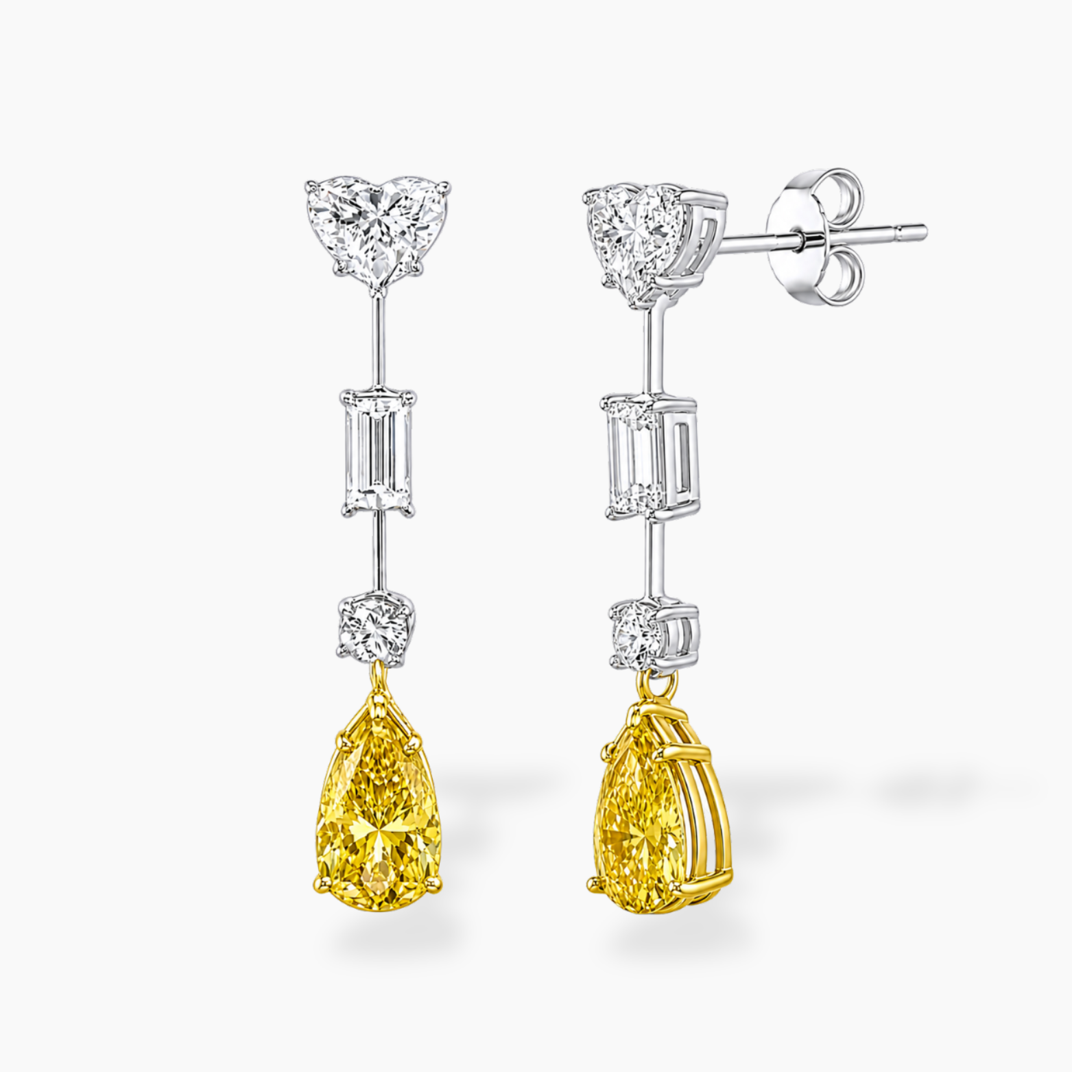 Sabina Necklace and Earrings Set (28 Carat) Multi-Shape Lab-Grown Diamond High Jewellery Set with Fancy Yellow Pear-Shaped Diamonds in 18K White Gold