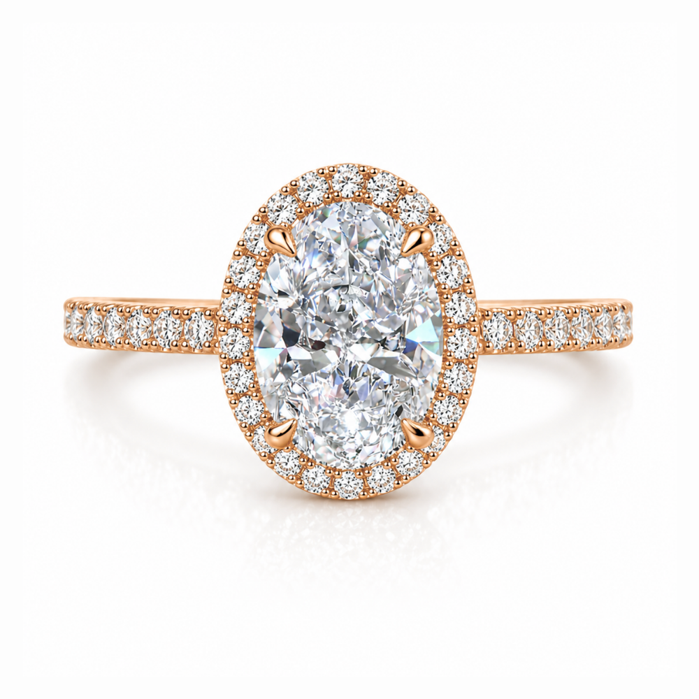 Oval Halo Pave and Oval Eternity Band Lab Grown Diamond Ring Set (2 Rings) in 18K Gold